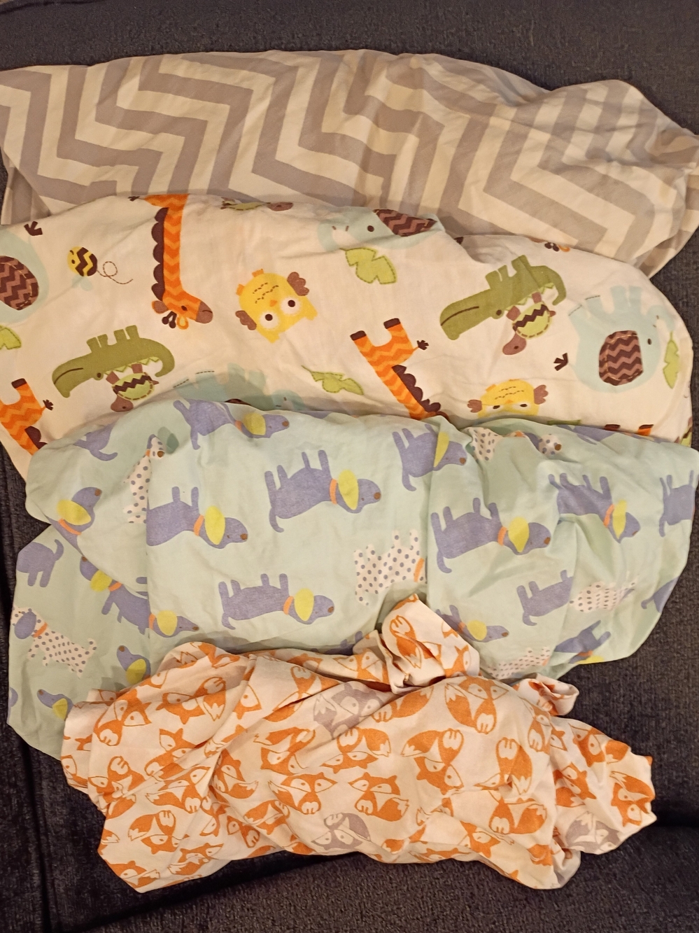 Bundle Of 4 Children's Multi-Pattern Baby Bedding Set - White Green, Blue,Orange